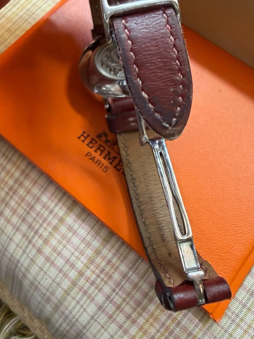 Hermès Silver Dial Women's Watch with Brown Leather Strap
